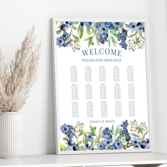 Watercolor blueberry floral Seating Chart Poster (Creator Uploaded)