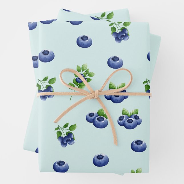 Watercolor Blueberry Fruit Wrapping Paper Sheet (In situ)