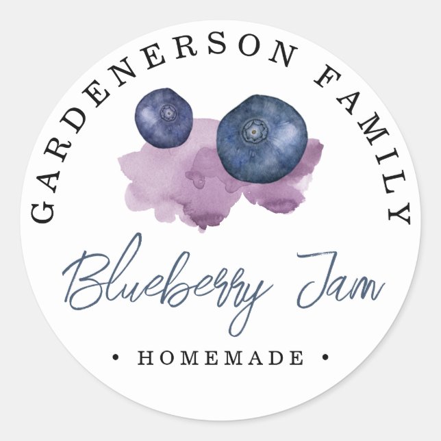 Watercolor Blueberry Jam Classic Round Sticker (Front)