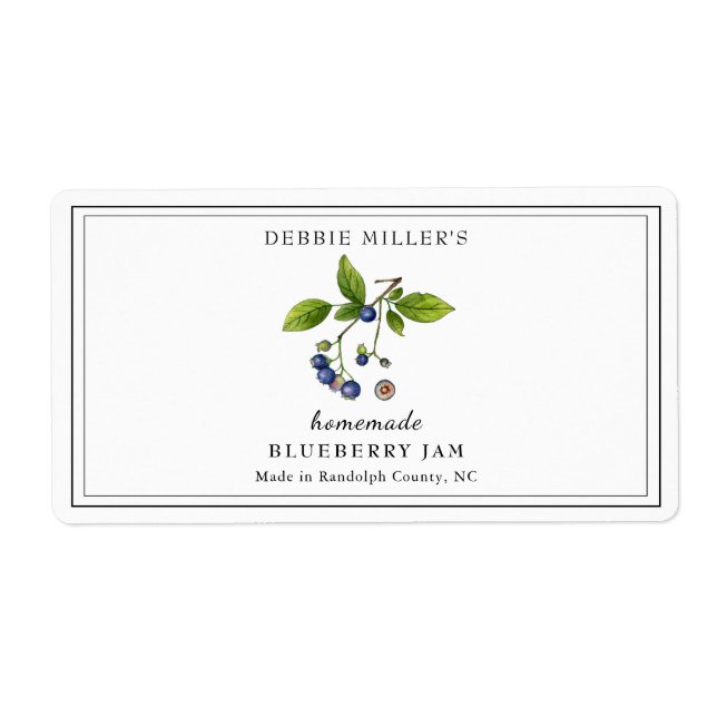 Watercolor Blueberry Jam Rectangular  Label (Front)