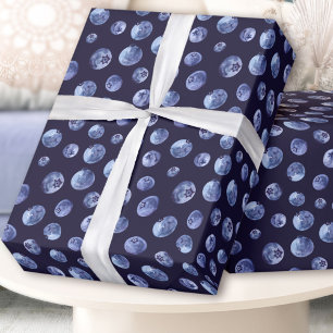 Watercolor Blueberry Pattern Blue Men Wrapping Paper