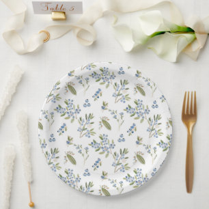 Watercolor Blueberry Pattern Paper Plate
