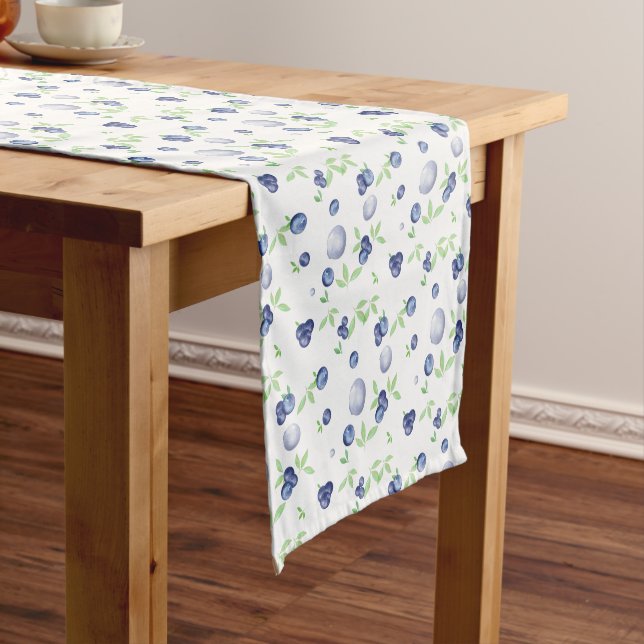 Watercolor Blueberry Pattern Short Table Runner (In Situ)