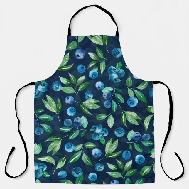 Watercolor blueberry seamless pattern, wild berrie apron (Front)
