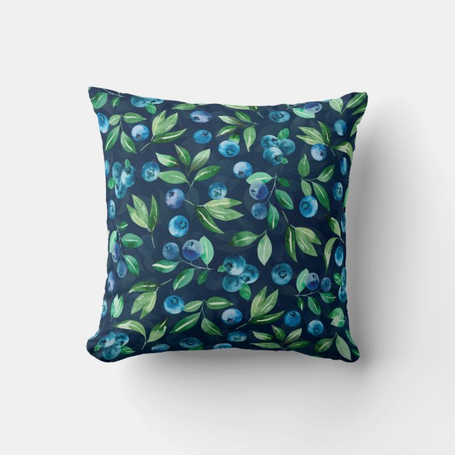 Watercolor blueberry seamless pattern, wild berrie cushion (Front)