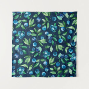 Watercolor blueberry seamless pattern, wild berrie tapestry