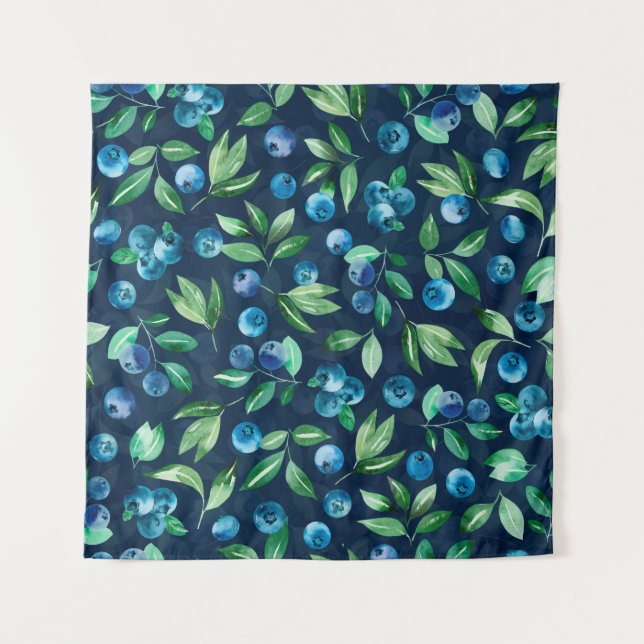 Watercolor blueberry seamless pattern, wild berrie tapestry (Front)