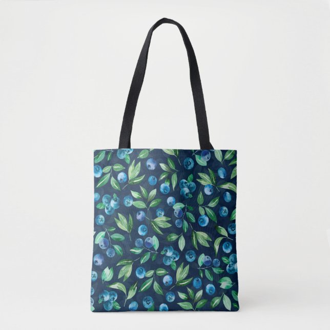 Watercolor blueberry seamless pattern, wild berrie tote bag (Front)