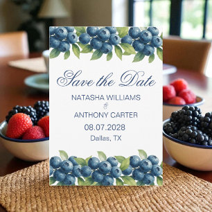 Watercolor Blueberry Wedding Save the Date Invitation