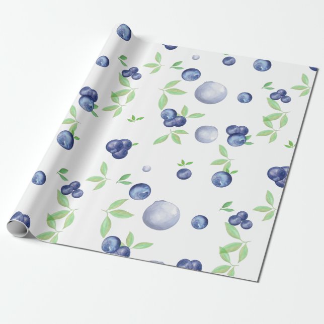 Watercolor Blueberry Wrapping Paper (Unrolled)