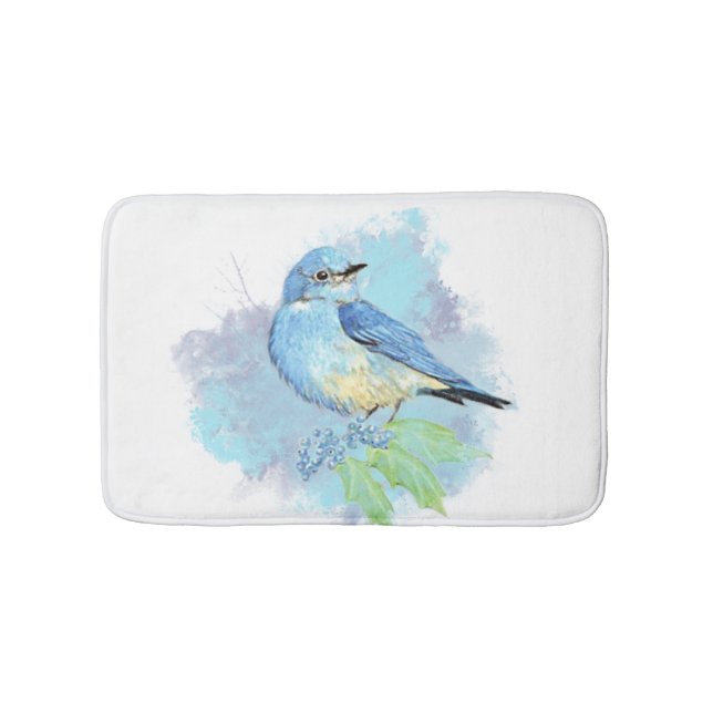 Watercolor Bluebird Bird Nature Art Bath Mat (Front)