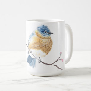 Watercolor bluebird cherry blossom coffee mug