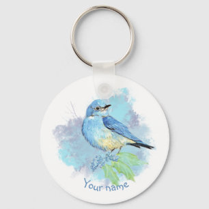 Watercolor Bluebird Pretty Blue Garden Bird Art Key Ring