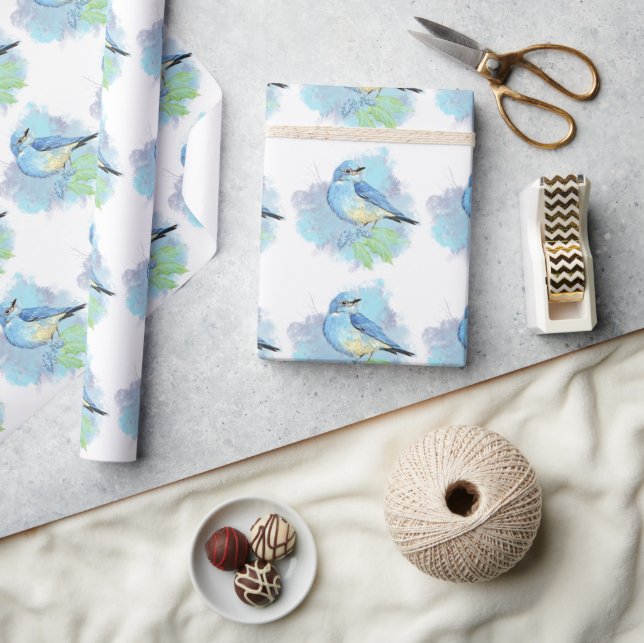 Watercolor Bluebird Pretty Blue Garden Bird Art Wrapping Paper (Crafts)
