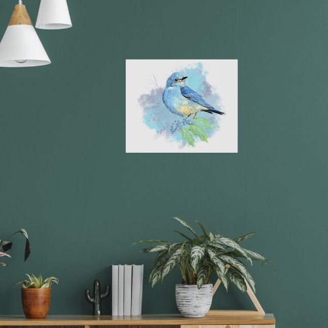 Watercolor Bluebird Pretty Blue Garden Bird Poster (Living Room 1)