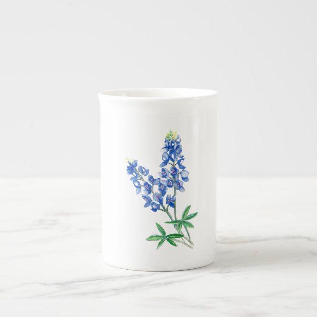 Watercolor Bluebonnets Bone China Mug (Front)