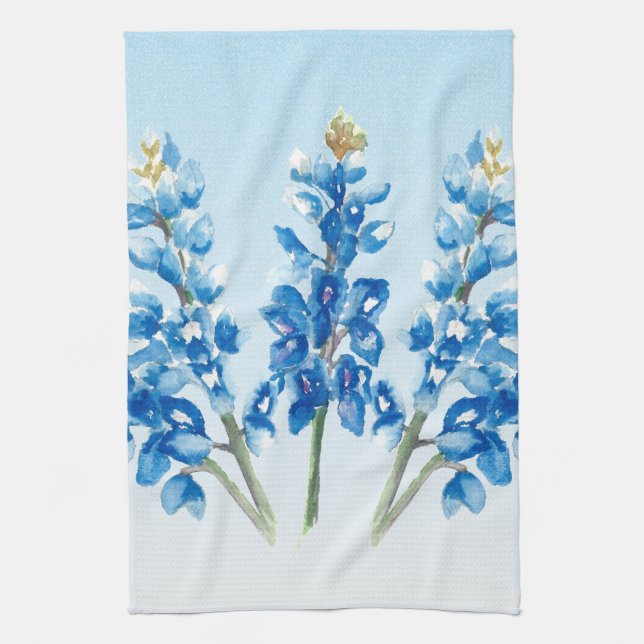 Watercolor Bluebonnets Tea Towel (Vertical)