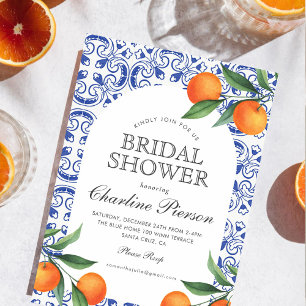 Watercolor Bluetile Mediterranean Bridal Shower Invitation