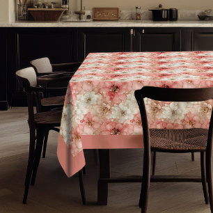 Watercolor blush and gold ethereal floral linen tablecloth