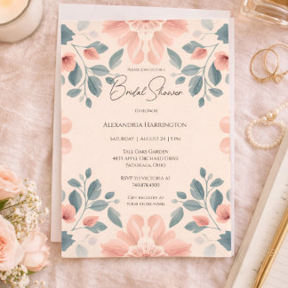 Watercolor Blush and Green Floral Bridal Shower  Invitation