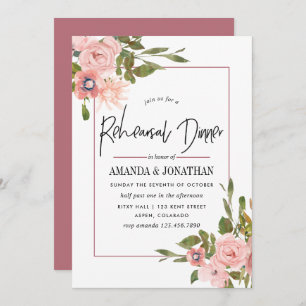 Watercolor Blush and Rose Gold Rehearsal Dinner Invitation