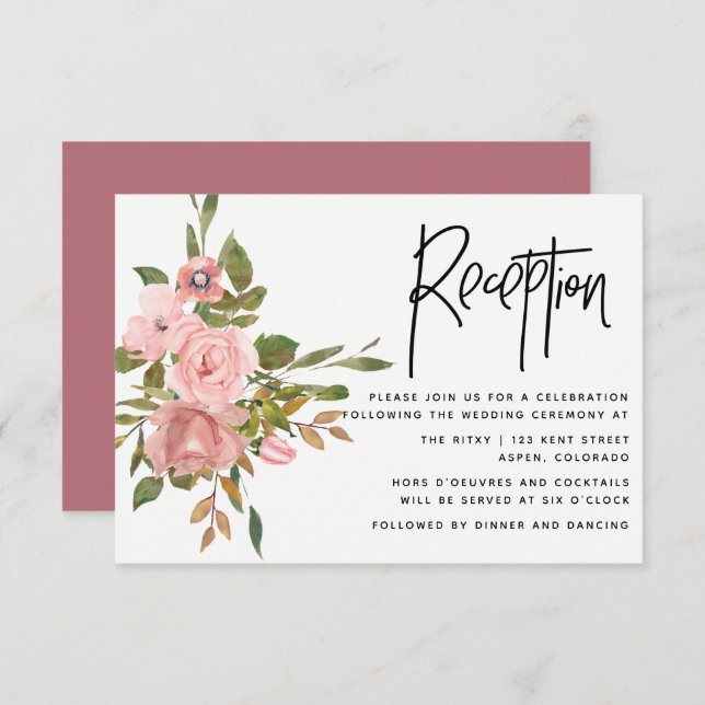 Watercolor Blush and Rose Gold Wedding Reception Invitation (Front/Back)