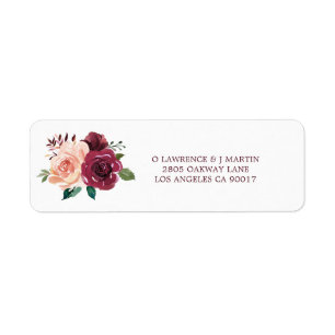 Watercolor Blush Burgundy Roses Wedding Address