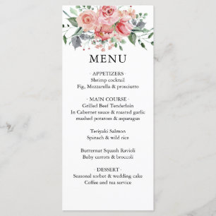 Watercolor Blush Dusty Rose Floral Wedding Menu