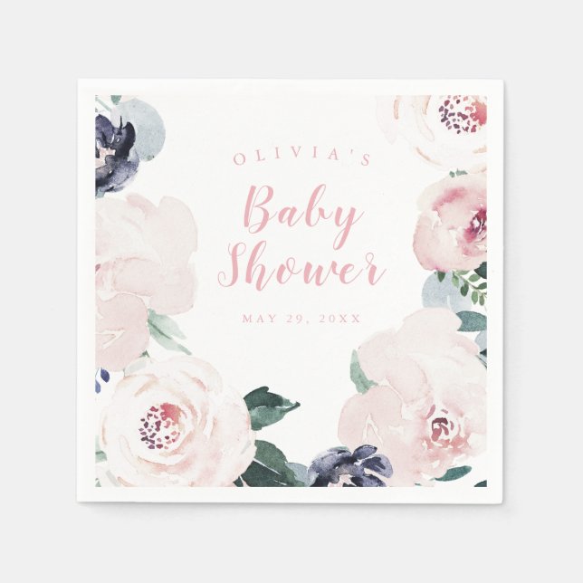 watercolor blush floral baby shower napkin (Front)