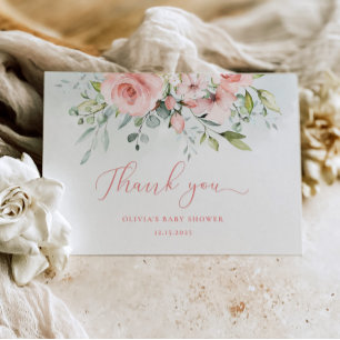 Watercolor blush floral baby shower thank you card