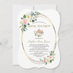Watercolor Blush Floral Gold Frame Bridal Shower Invitation