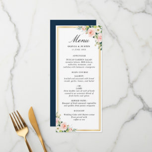 watercolor blush floral gold frame wedding menu