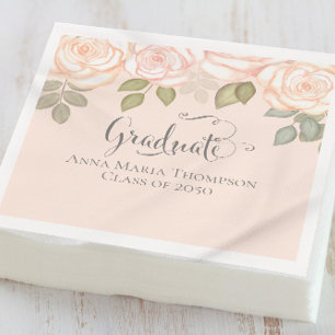 Watercolor Blush Floral Graduation Coral Peach Napkin