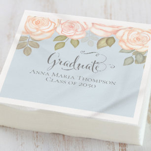 Watercolor Blush Floral Graduation Light Blue Napkin