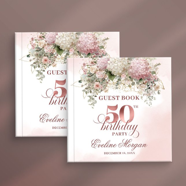 Watercolor Blush Floral Greenery 50th Birthday   Guest Book (Watercolor Blush Floral Greenery 50th Birthday Sign In Guest Book

)