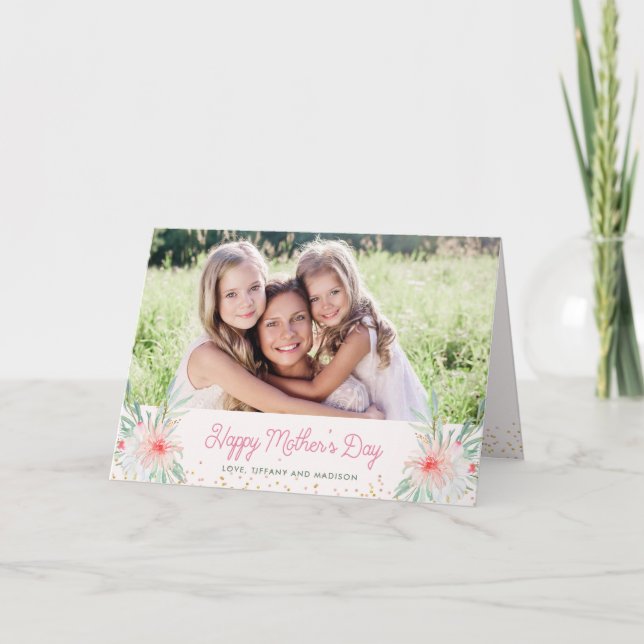 Watercolor Blush Floral | Happy Mother's Day Photo Card (Front)