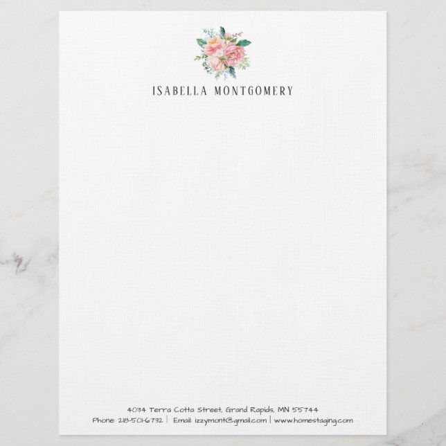 Watercolor Blush Floral Letterhead Personalised (Front)