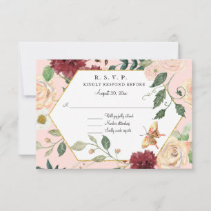 Watercolor Blush Floral Modern Rustic Elegant RSVP Card