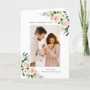 Watercolor Blush Floral Photo Mother's Day Holiday Card