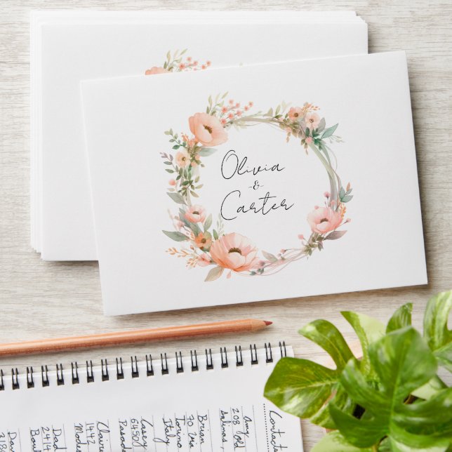 Watercolor Blush Floral Wedding Envelope (Stacked)