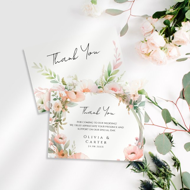 Watercolor Blush Floral Wedding Thank You Card (Creator Uploaded)