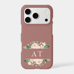 Watercolor Blush Flowers Dark Peach Monogram