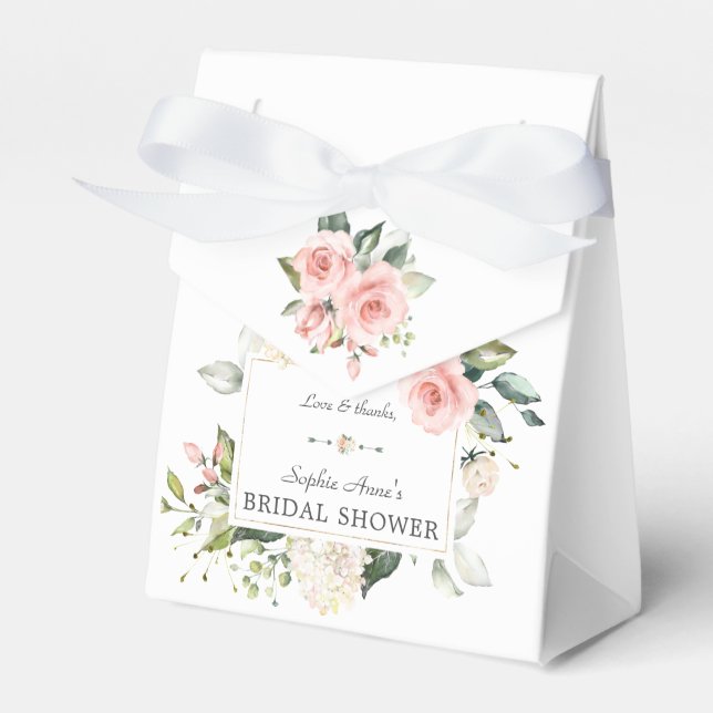 Watercolor Blush Flowers Gold Bridal Tea Party  Favour Box (Front Side)