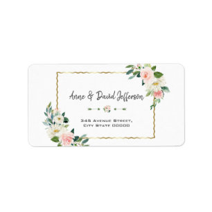 Watercolor Blush Flowers Gold Navy Wedding Label