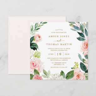 Watercolor Blush Gold Floral Wedding  Invitation