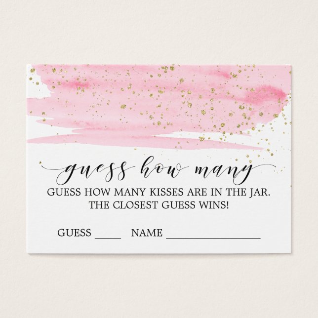 Watercolor Blush & Gold Guess How Many Kisses Card (Front)