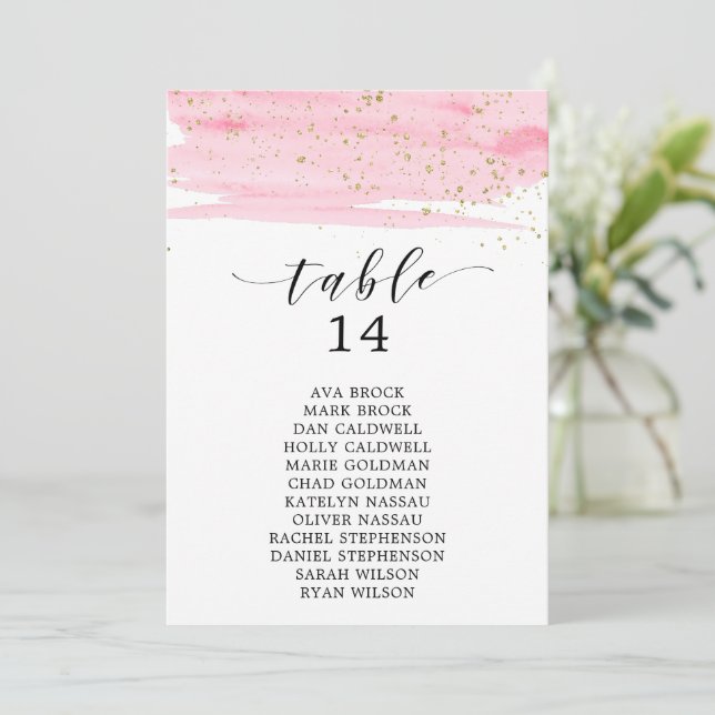 Watercolor Blush & Gold Table Number Seating Chart (Standing Front)