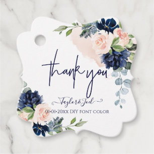 Watercolor Blush Navy Blue Roses Thank You Script  Favour Tags