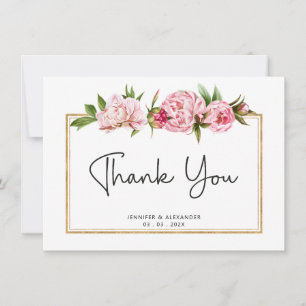 Watercolor Blush Peony Flowers Floral Thank You Card