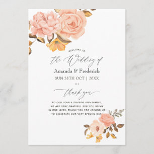 Watercolor Blush Pink and Gold Floral Wedding Programme